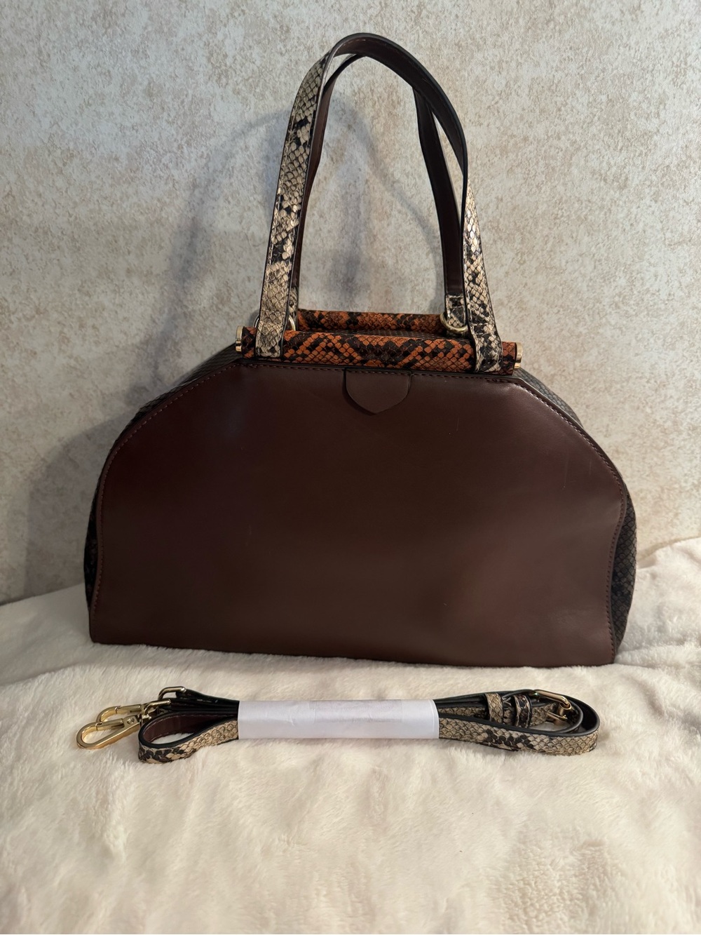 A New Day Tote with Snake-Print Trim Faux Snake